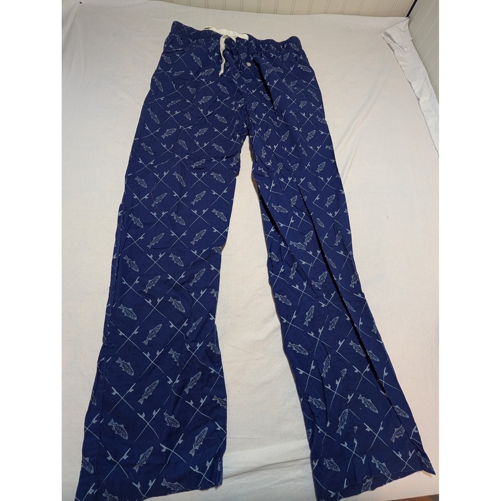 Basic Editions Mens Fishing Pajama Pants Navy Blue Trout Rods Lounge Sleepwear M